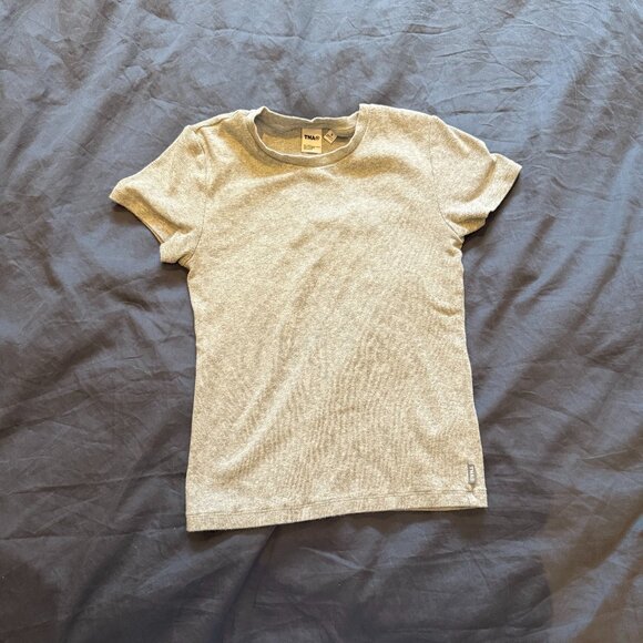 Aritzia TNA Ribbed Short Sleeve T-Shirt S Heather Grey Slim Fit Crew - Picture 1 of 5